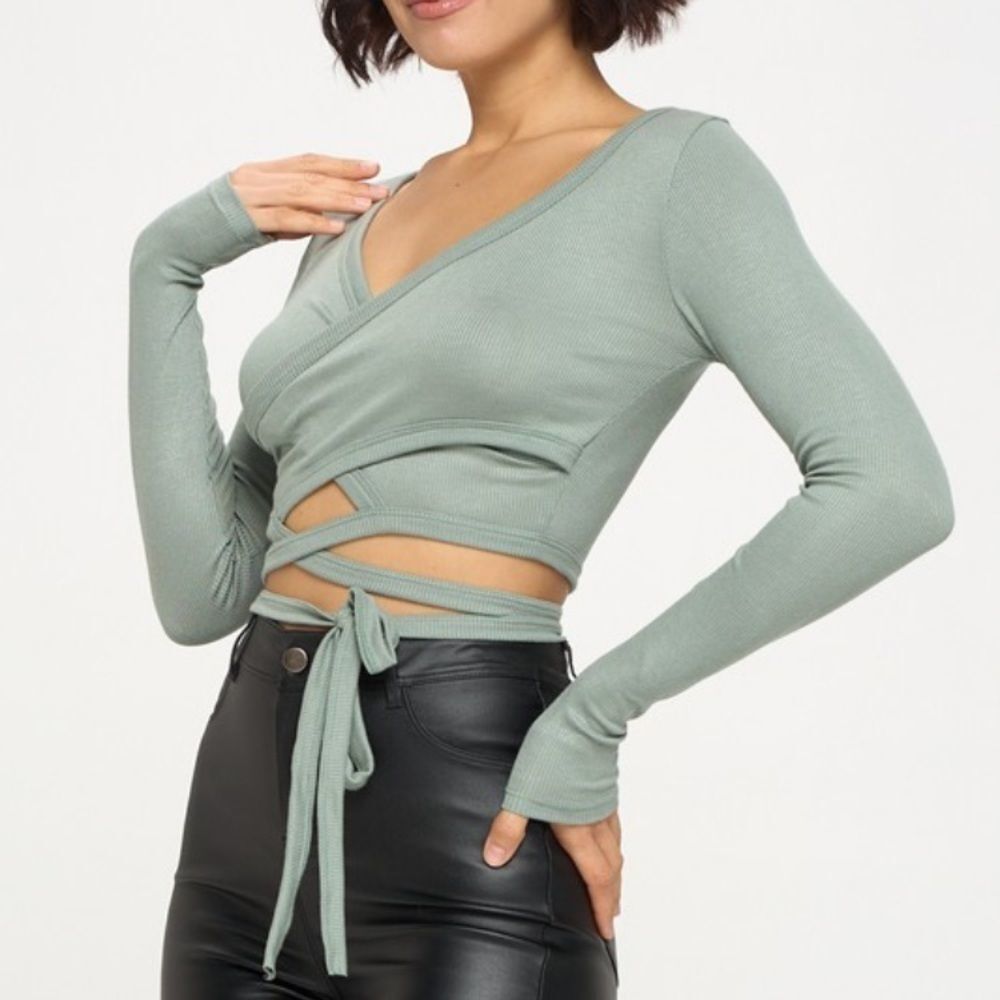 Green 2 X 1 Rib Long Sleeve Top